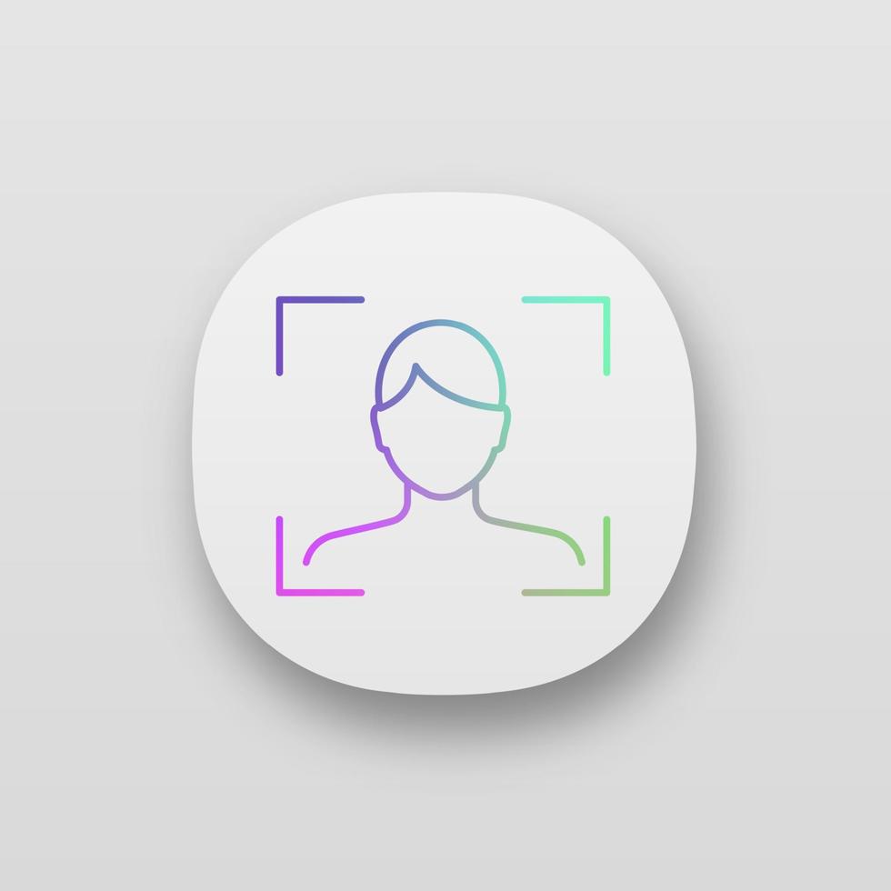 Facial recognition app icon. Face scan. UIUX user interface. Biometric identification. Face ID. Web or mobile application. Vector isolated illustration