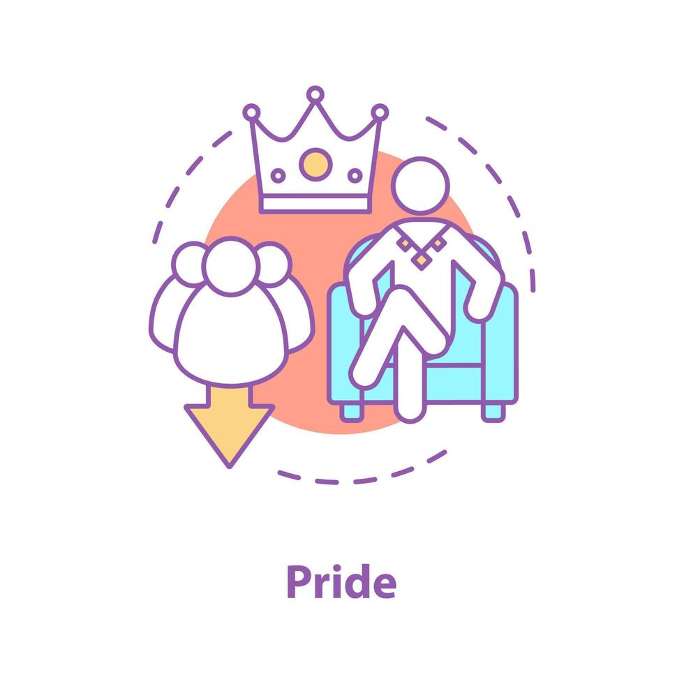 Pride concept icon. Arrogance idea thin line illustration. Self assurance. Prideful person. Vector isolated outline drawing