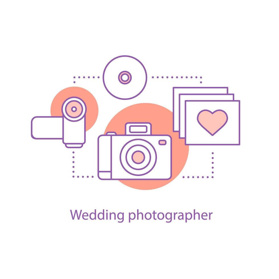 icono de concepto de fotógrafo y camarógrafo de bodas. servicios de fotografía idea ilustración de línea delgada. sesión de fotos de historia de amor. dibujo de contorno aislado vectorial vector