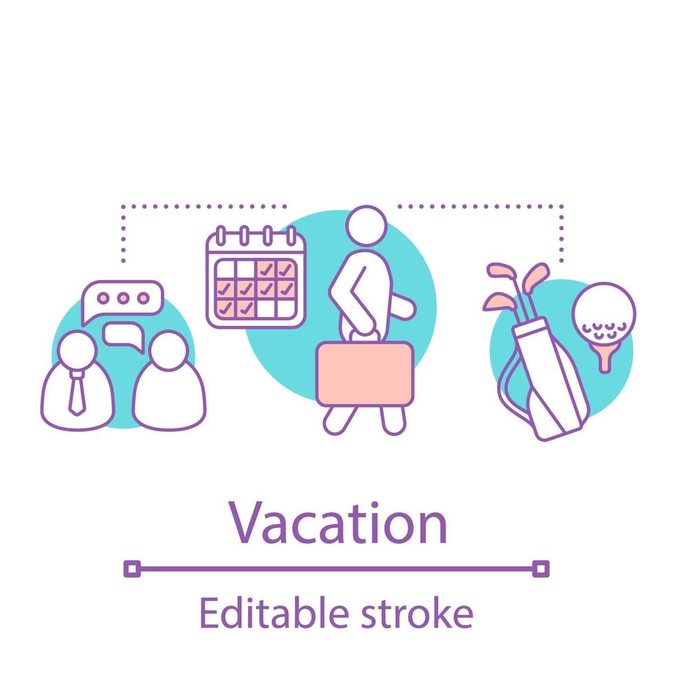 Vacation concept icon. Weekend. Businessman going on vacation. Rest idea thin line illustration. Retirement. Vector isolated outline drawing. Editable stroke