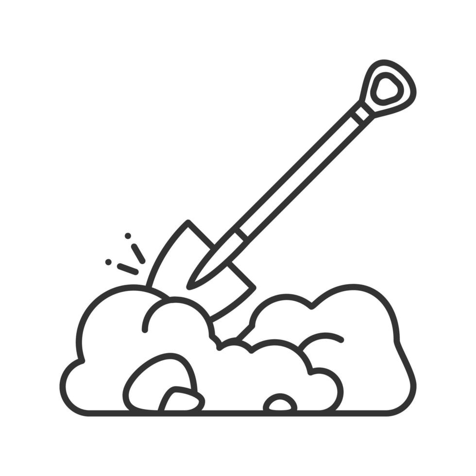 Digging shovel linear icon. Thin line illustration. Spade. Contour symbol. Vector isolated outline drawing