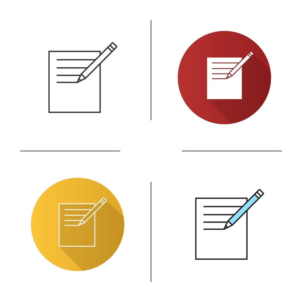 Notepad with pencil icon. Taking notes. Flat design, linear and color styles. Isolated vector illustrations