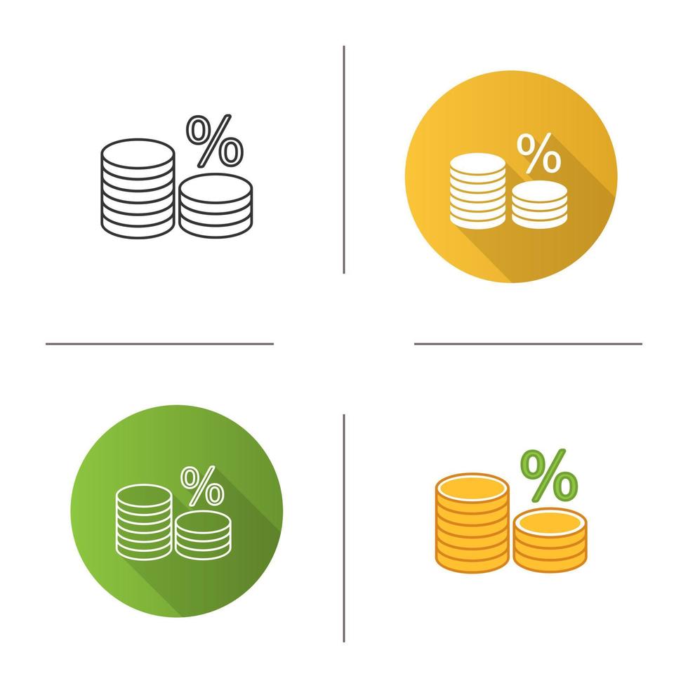 pila de monedas con icono de porcentaje. tasa de interés. bancario. ahorrando dinero Diseño plano, estilos lineales y de color. ilustraciones de vectores aislados