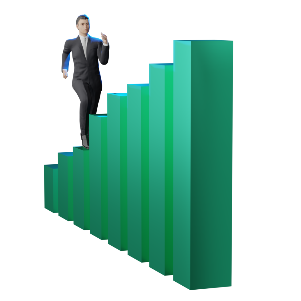 gráfico de negociação de ações verde gráfico de ações de homem de negócios ilustração 3d do mercado de negociação png