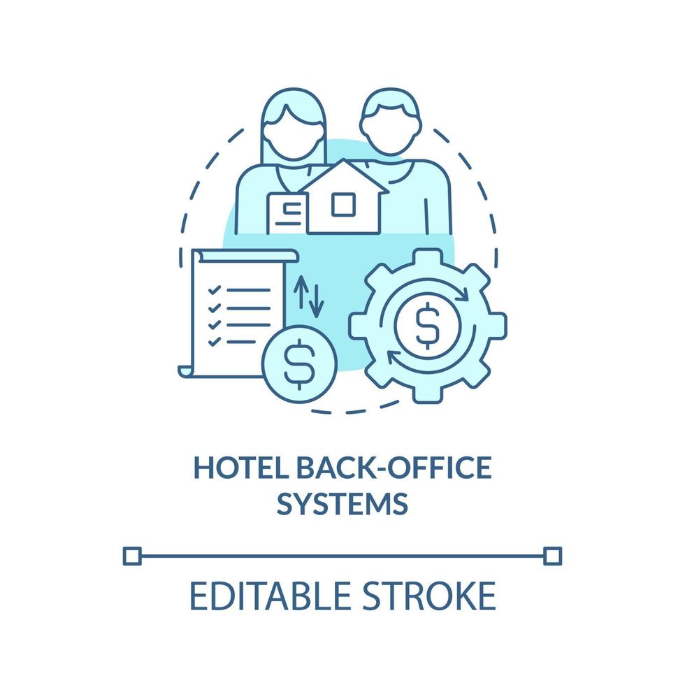 Hotel back-office systems turquoise concept icon. Property management abstract idea thin line illustration. Isolated outline drawing. Editab le stroke vector