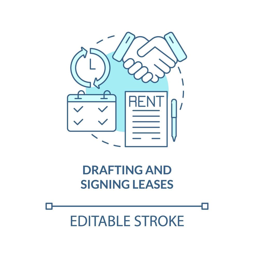 Drafting and signing leases turquoise concept icon. Tenant and landlord deal abstract idea thin line illustration. Isolated outline drawing. Editable stroke vector