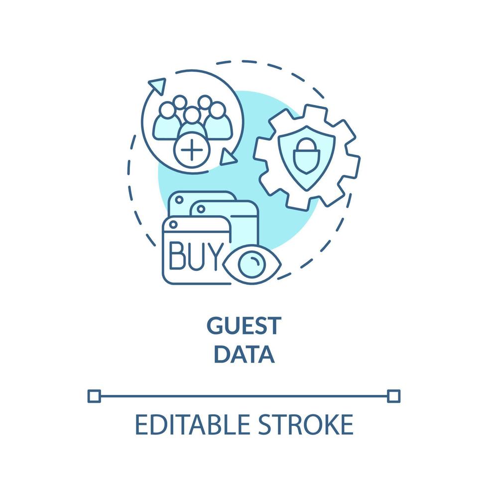 Guest data turquoise concept icon. Property management for hotels abstract idea thin line illustration. Isolated outline drawing. Editable stroke vector