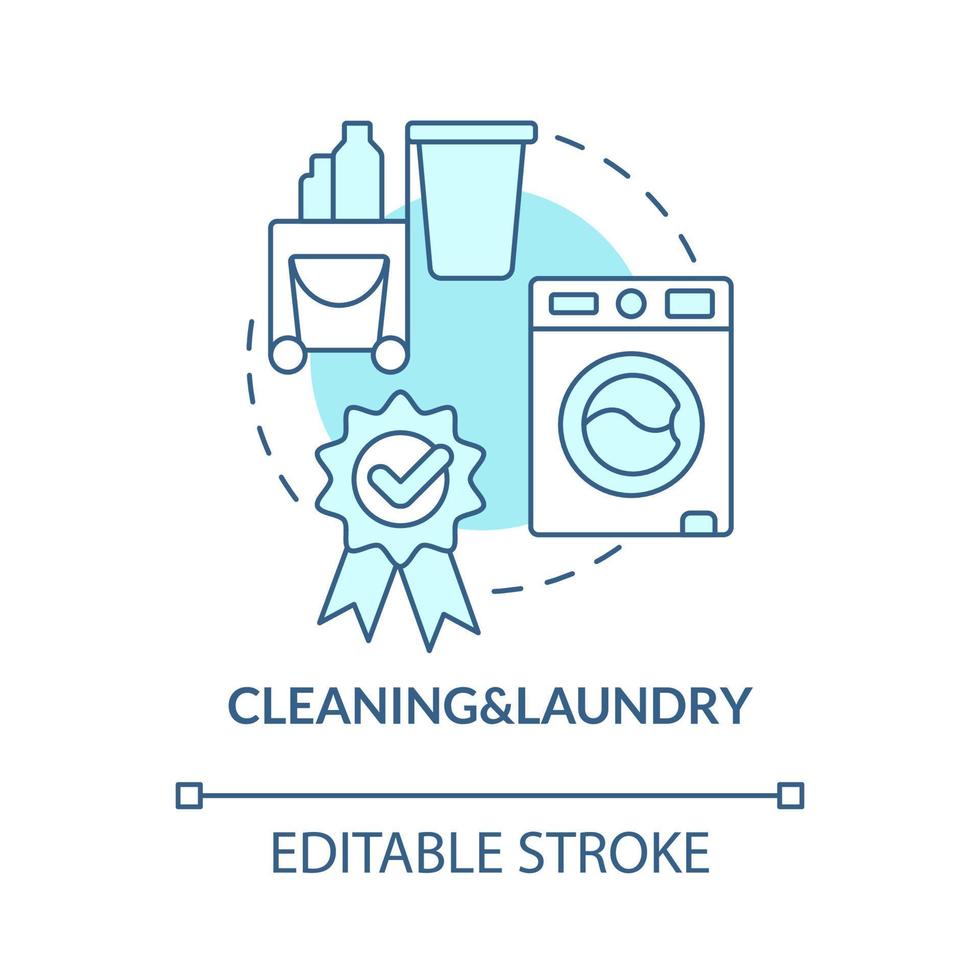 Cleaning and laundry turquoise concept icon. Real estate management in hotels abstract idea thin line illustration. Isolated outline drawing. Editable stroke vector