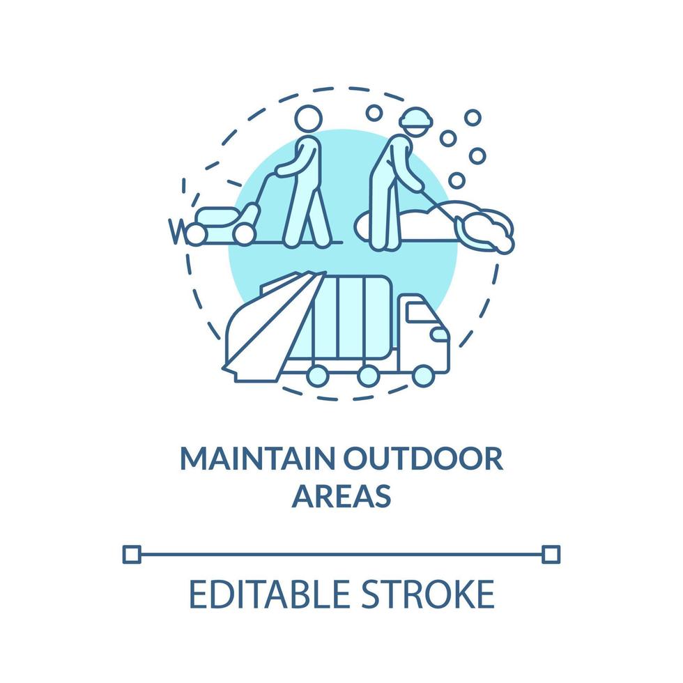 Maintain outdoor areas turquoise concept icon. Housekeeping service abstract idea thin line illustration. Isolated outline drawing. Editable stroke vector