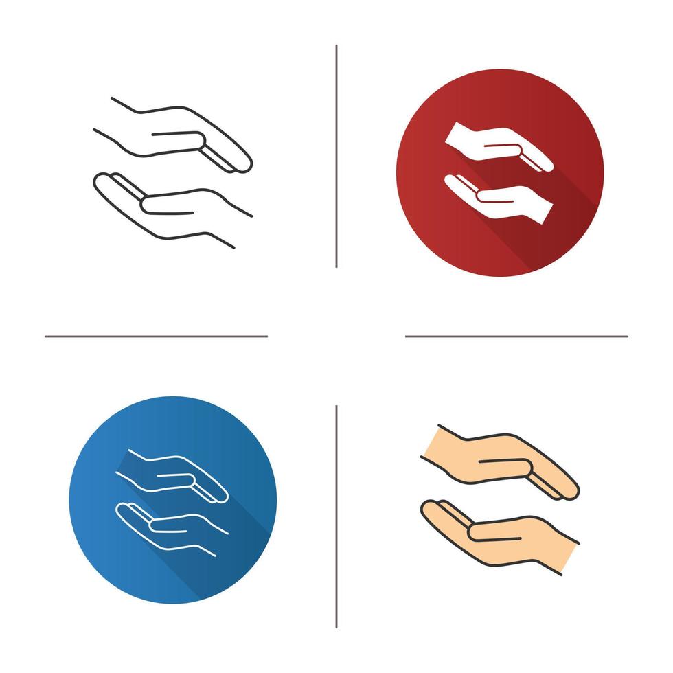 Charity icon. Flat design, linear and color styles. Donation. Islamic zakat. Helping hands. Alms-giving. Isolated vector illustrations