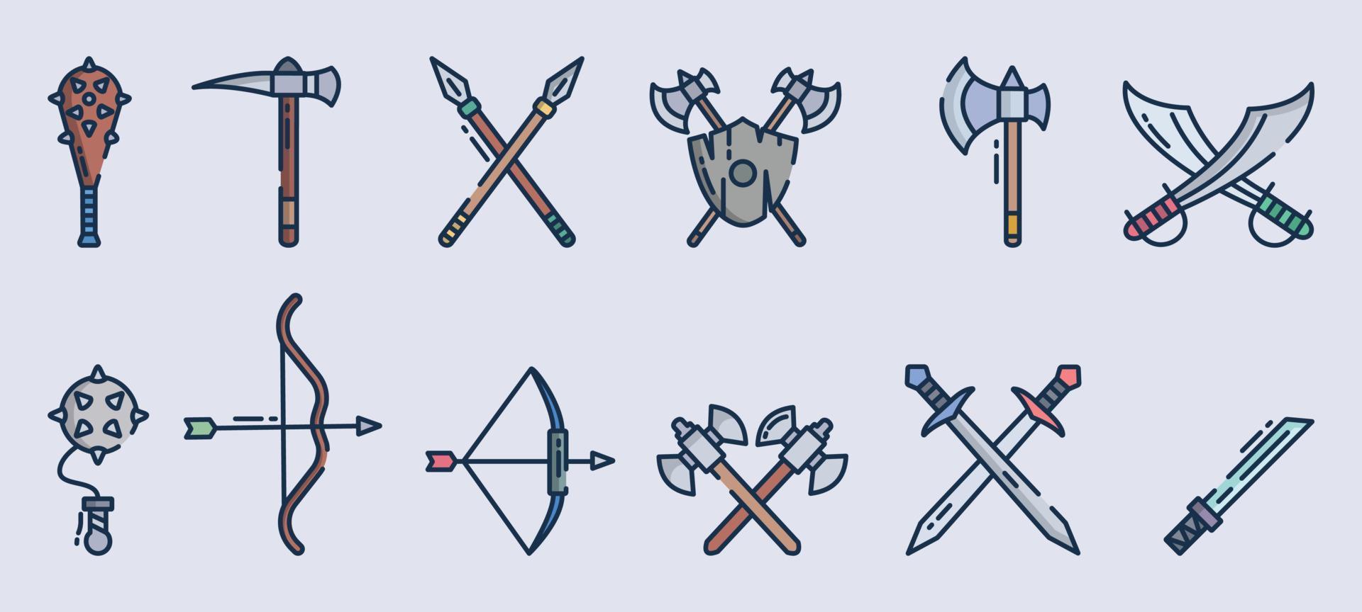 set of Ancient medieval weapons vector