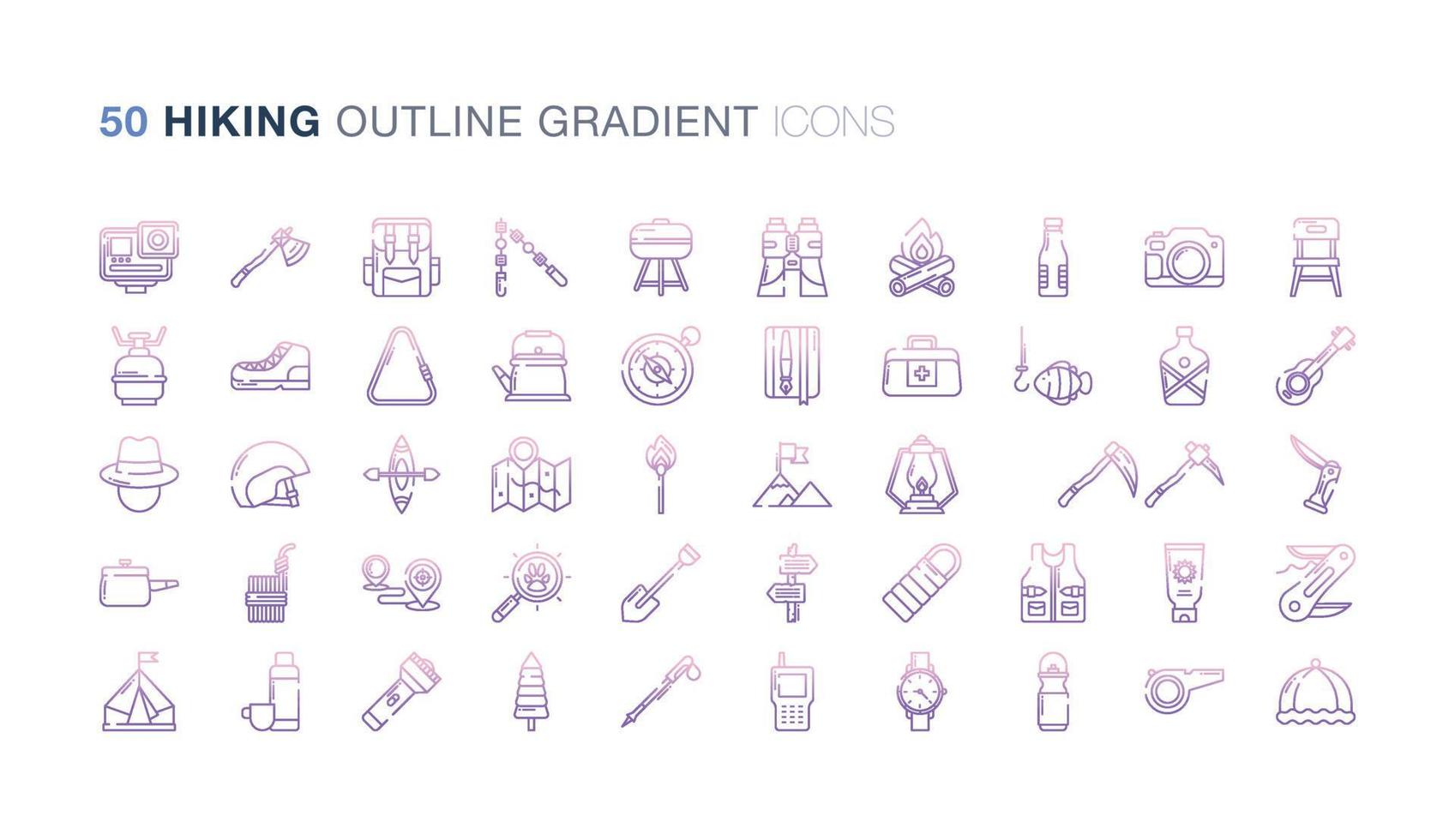 Hiking Outline Gradient icon set vector
