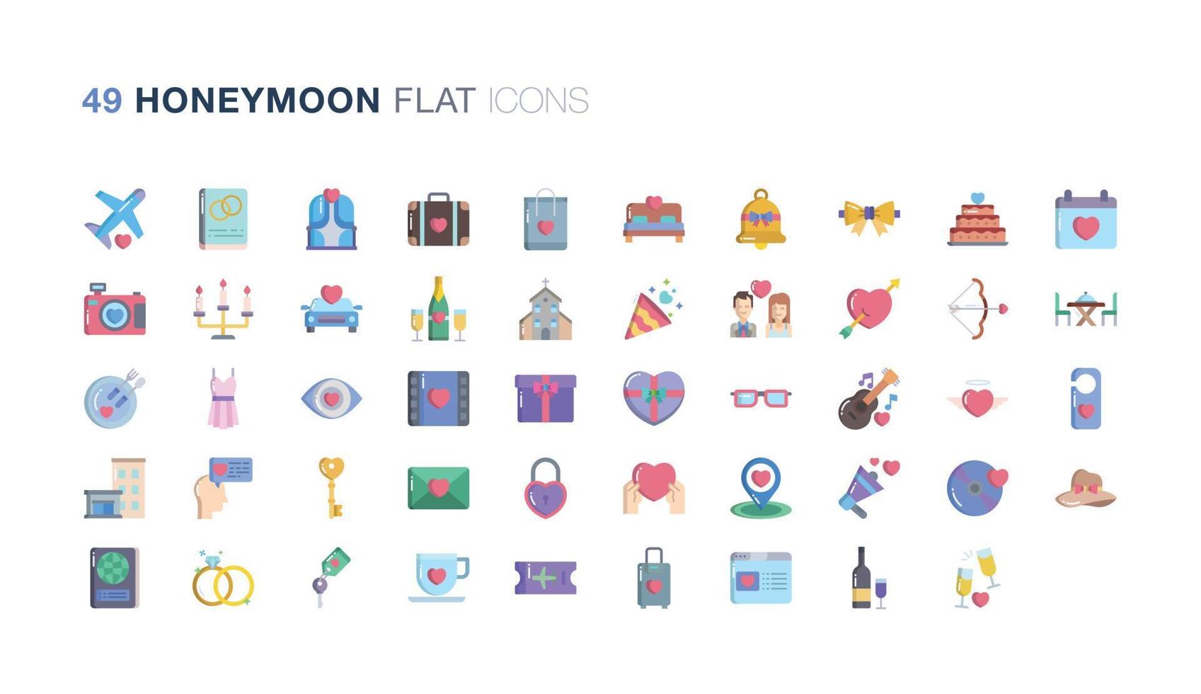 Honeymoon Flat icon set vector