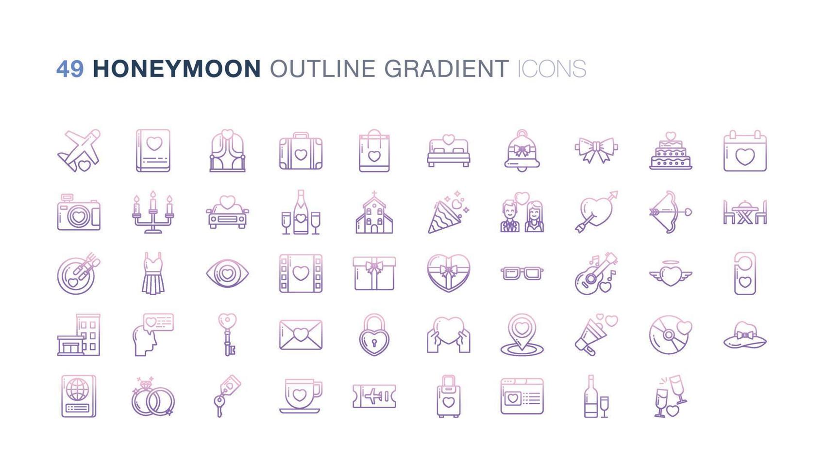 Honeymoon Outline Gradient icon set vector