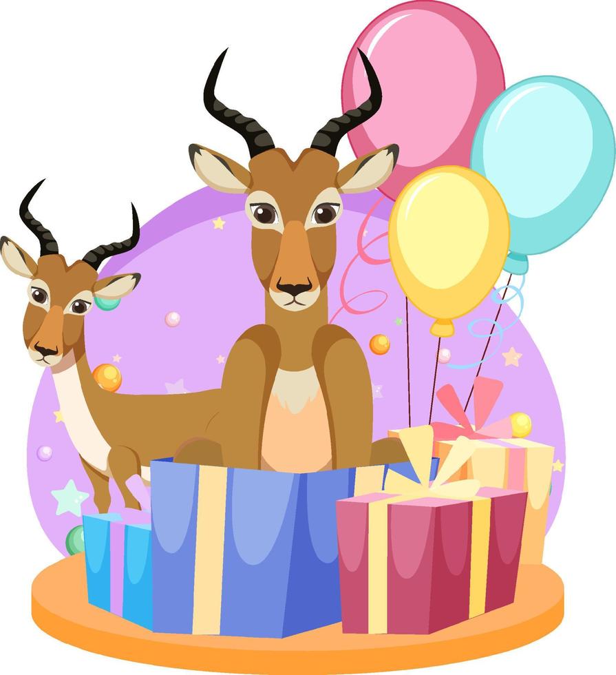 Two gazelle with gift boxes and balloons vector