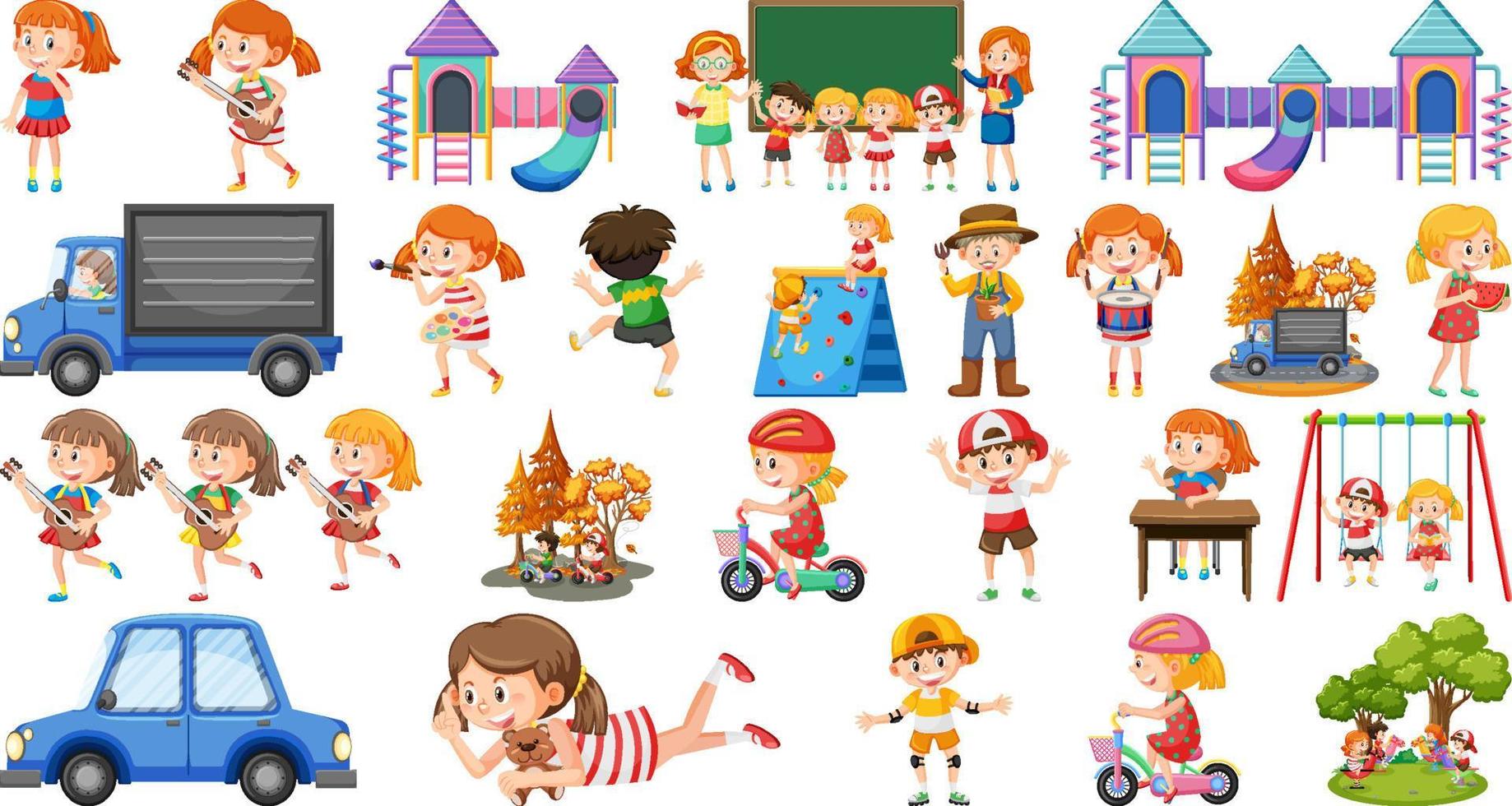 Set of children doing different activities vector