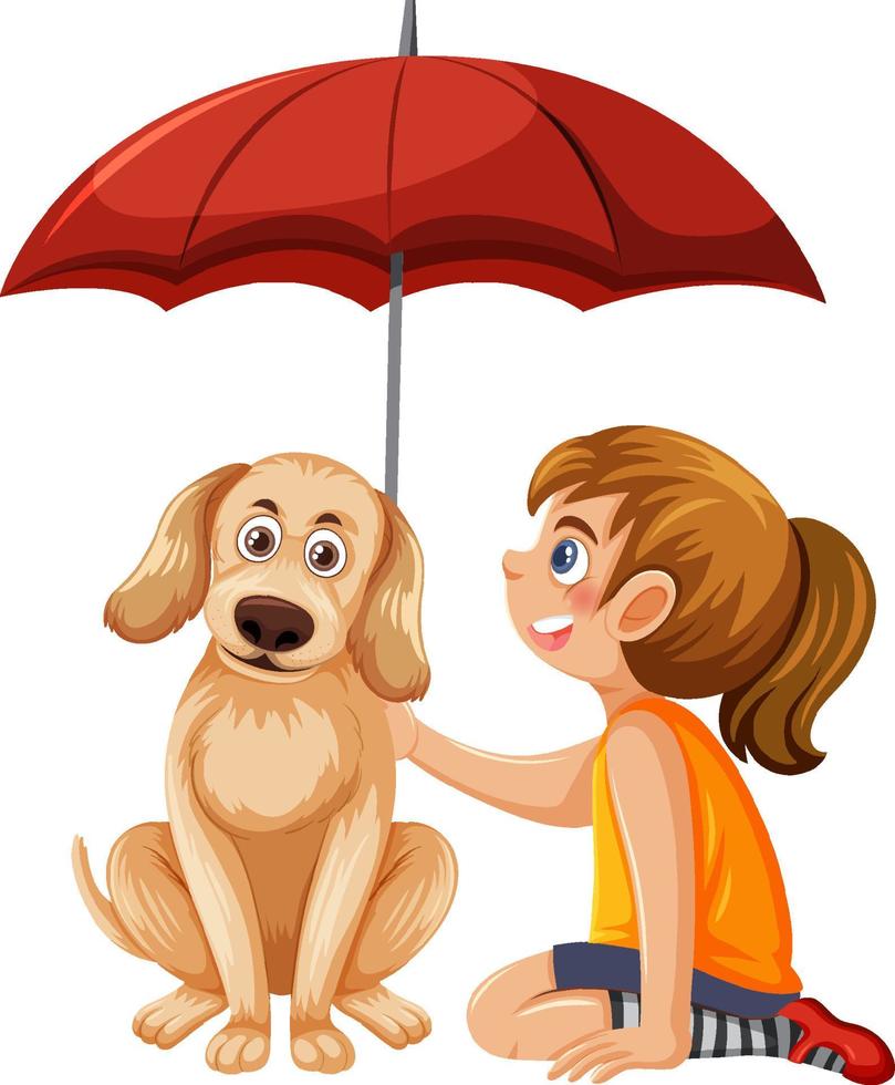 A girl and dog holding umbrella vector