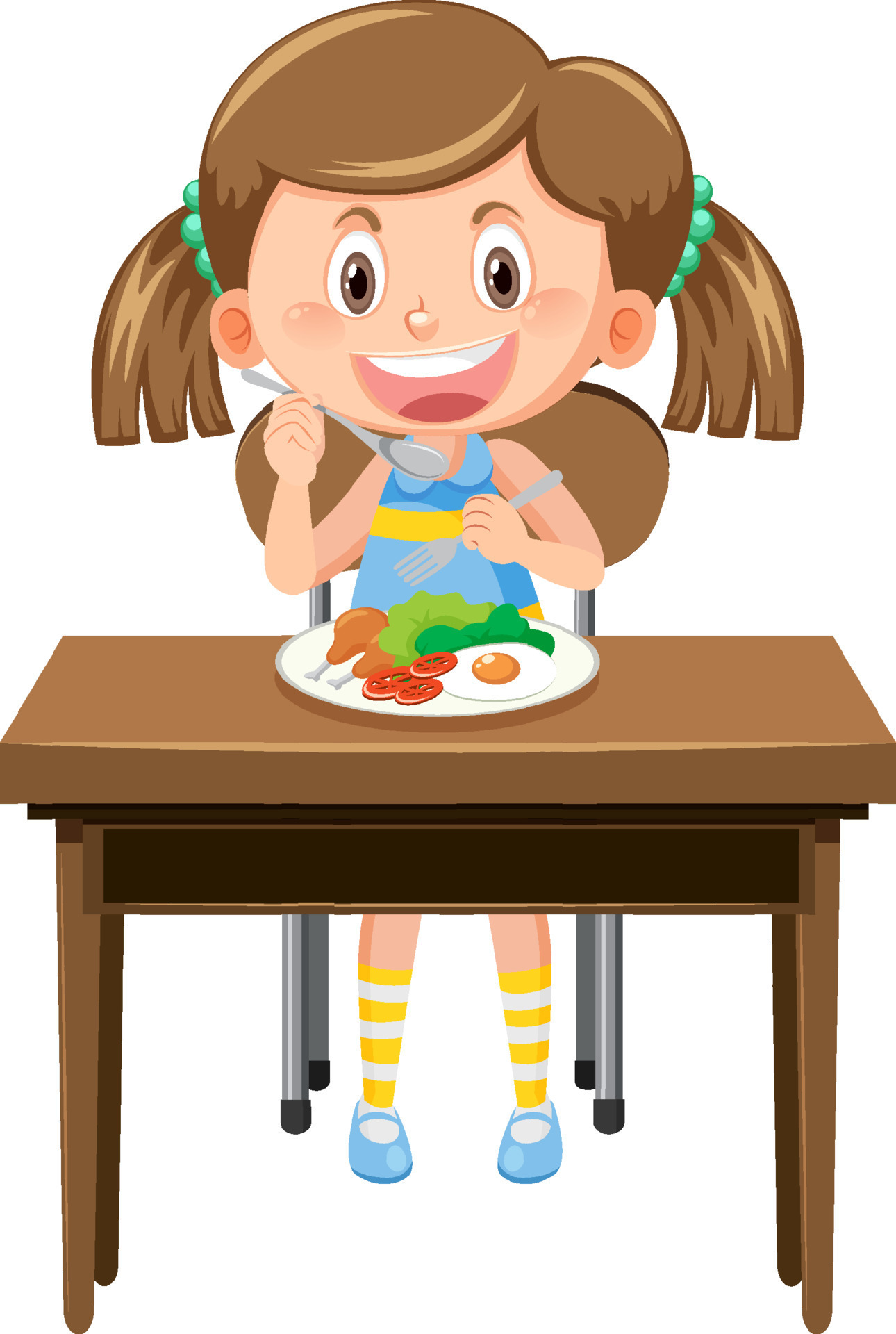 Cute girl cartoon character eating breakfast 9375442 Vector Art at Vecteezy Cute girl cartoon character eating breakfast 9375442 Vector Art at Vecteezy