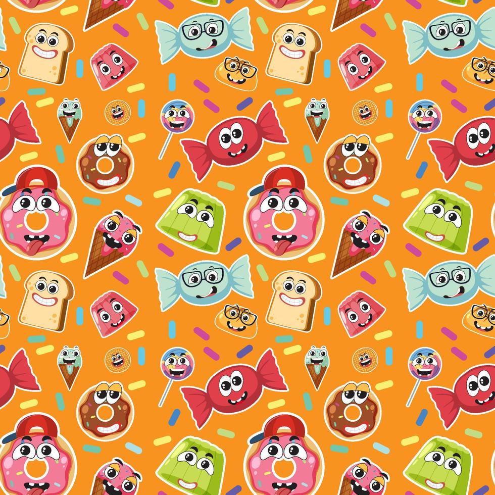 Seamless pattern with cute food cartoon character vector