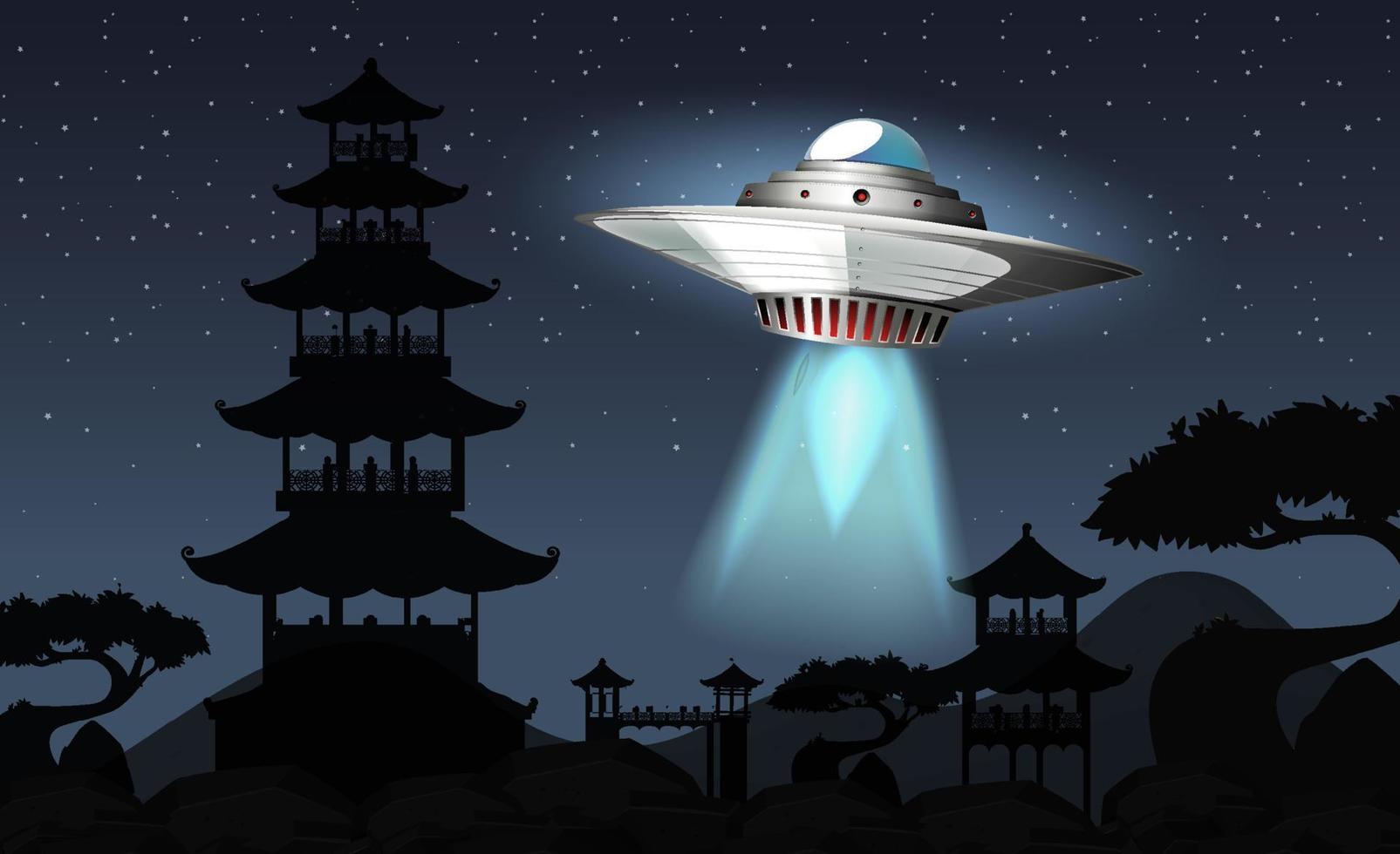 UFO visiting the earth at night vector