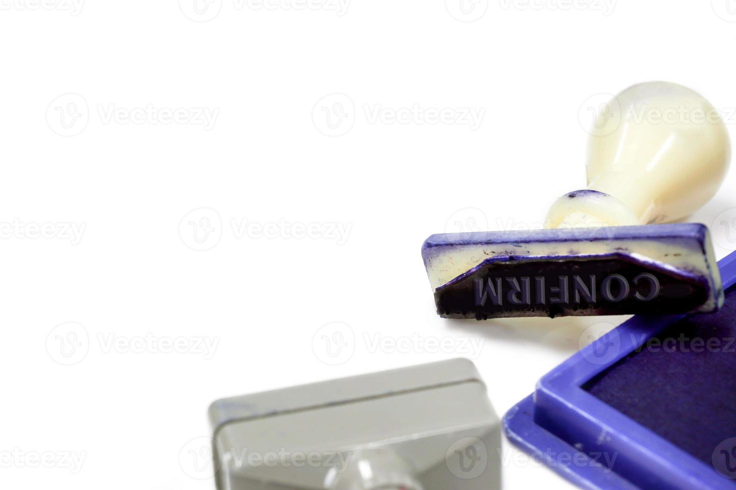 Ink cartridges and stamper isolate on white background. photo