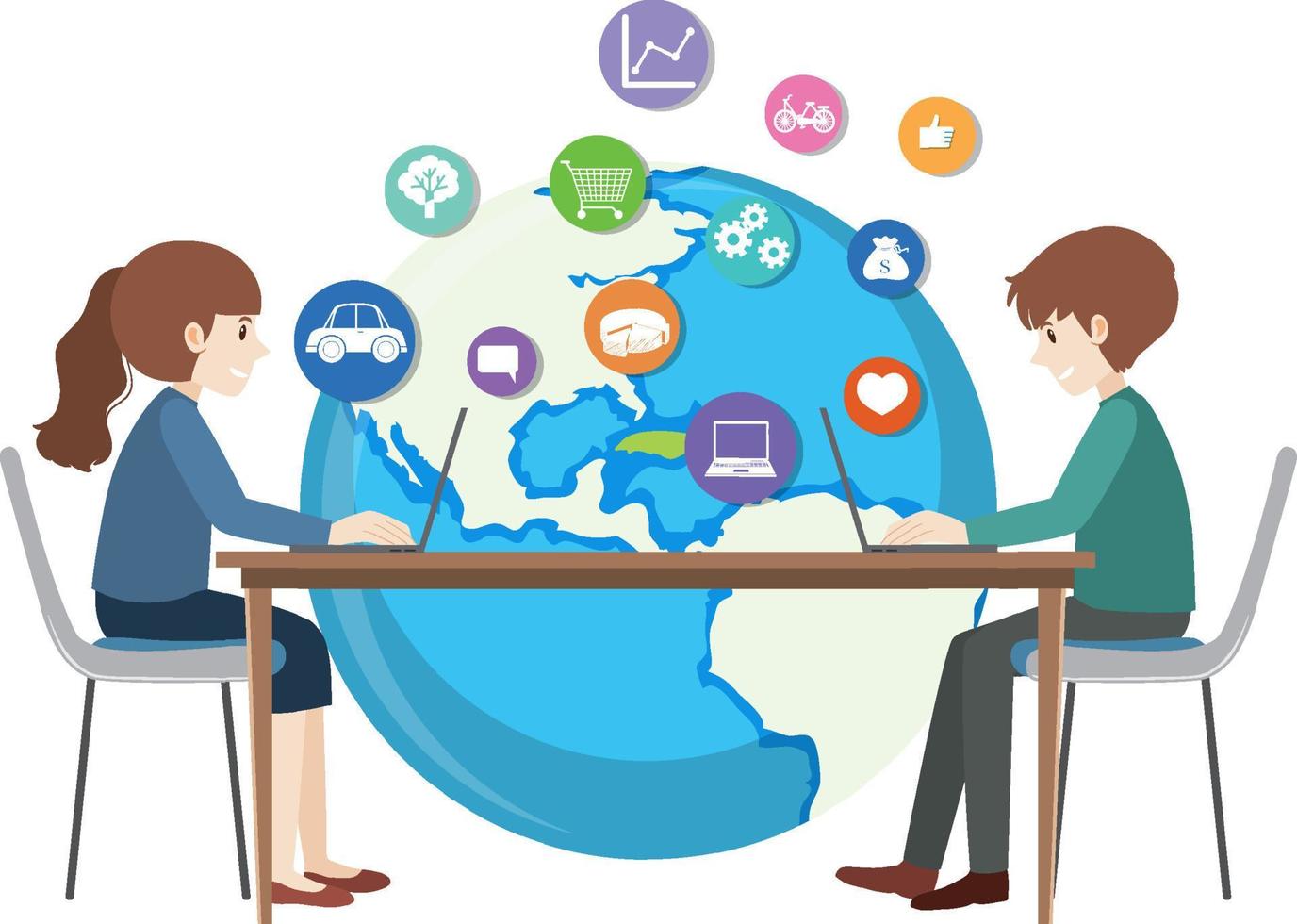 Office workers with social media icon vector