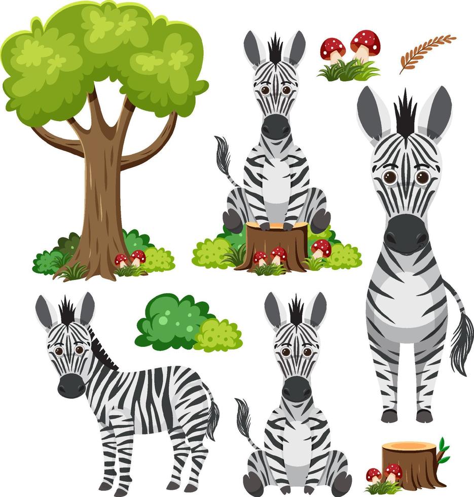 Wild animals set with nature elements vector