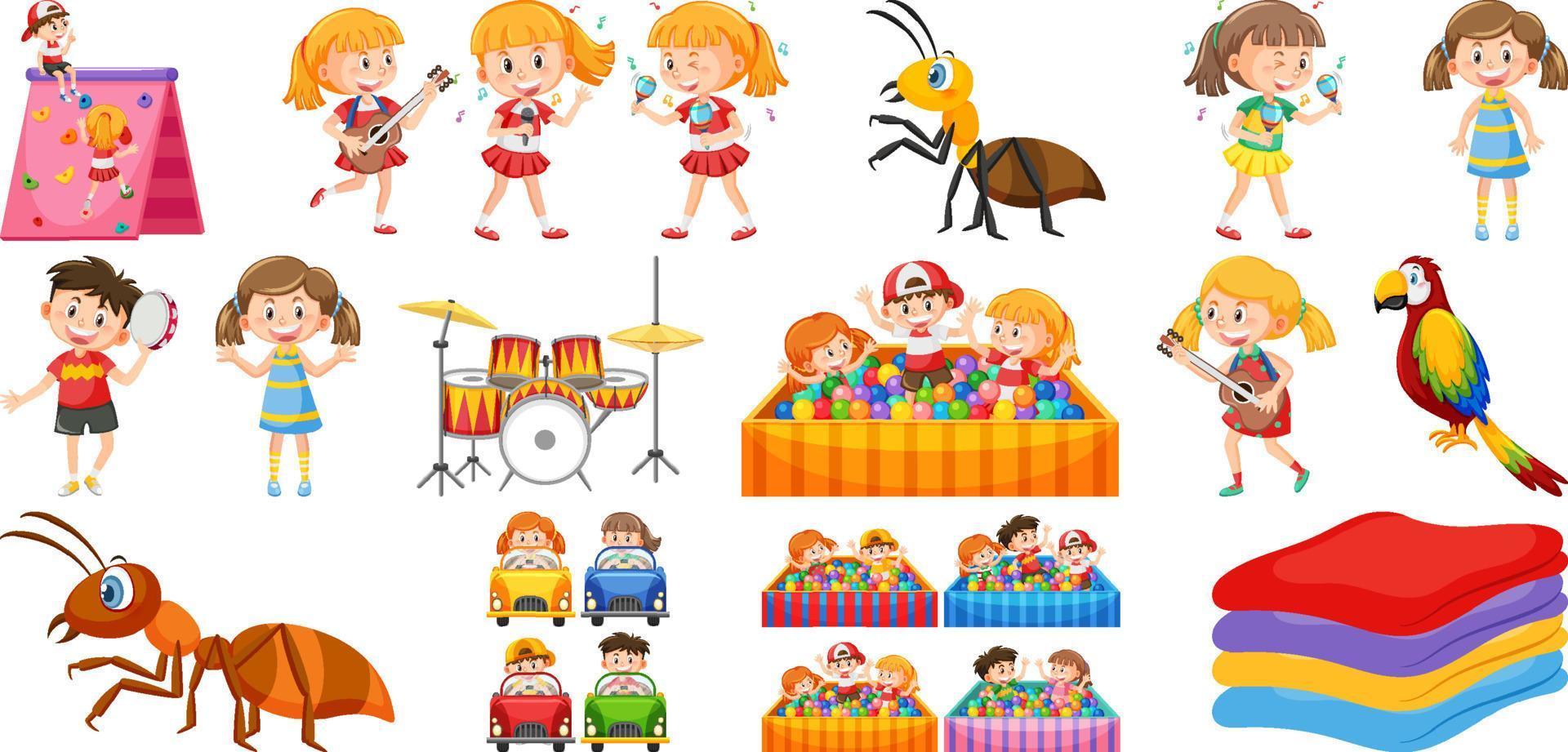 Set of cute kids and objects vector