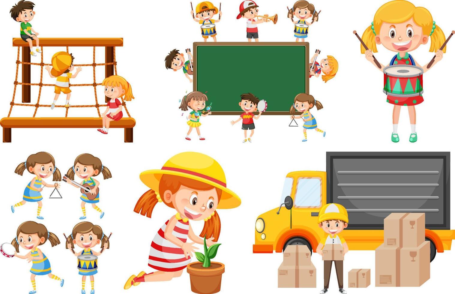 Set of children doing different activities vector