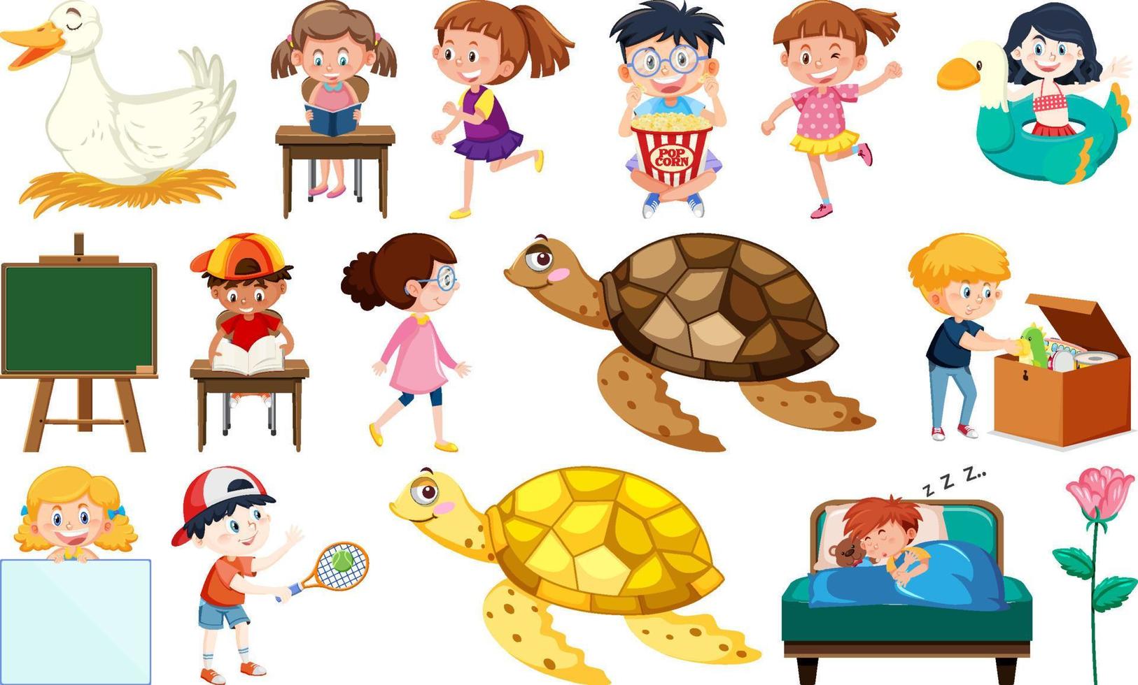 Set of different cute kids and objects vector