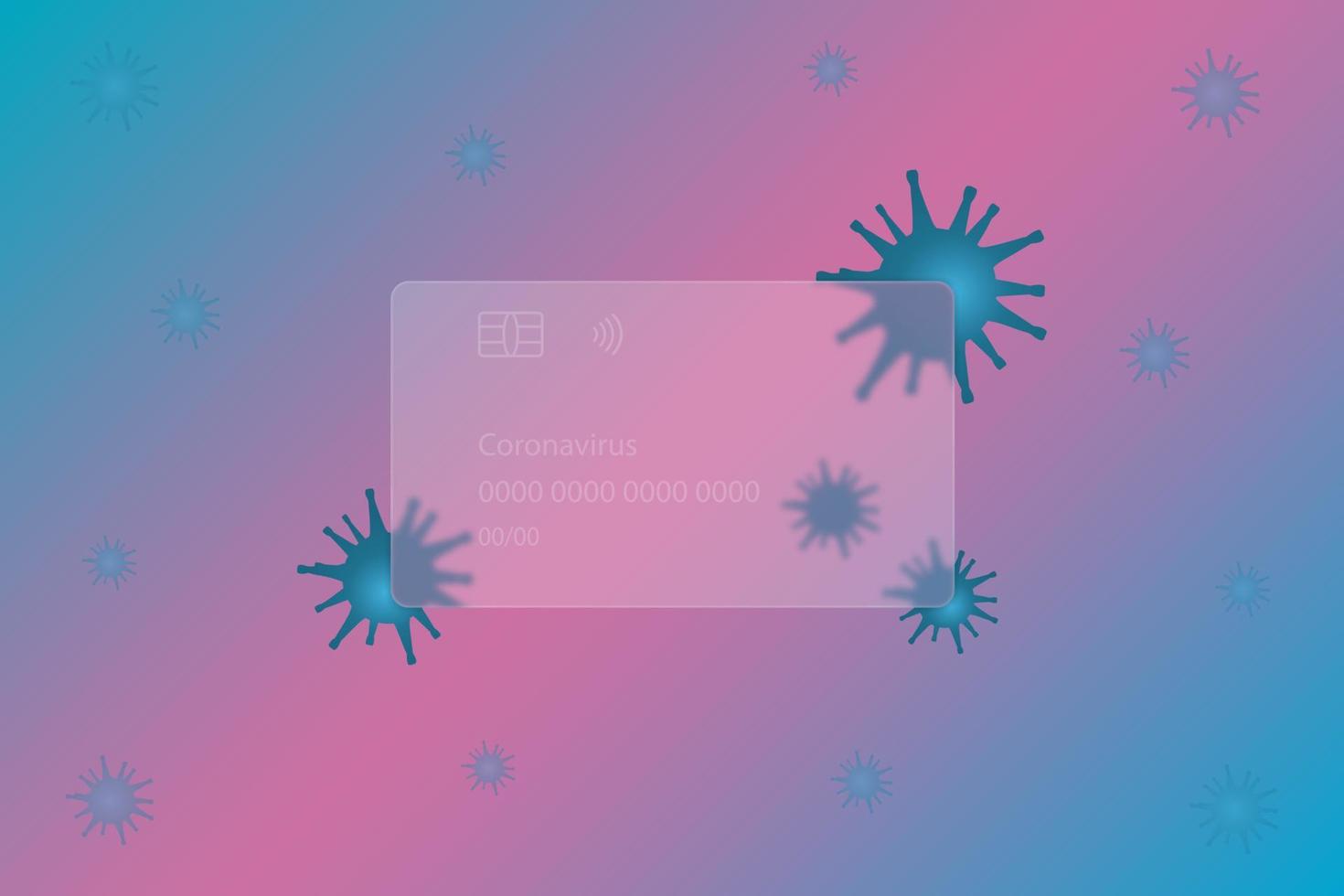 Frosted glass effect credit card with coronavirus ornament vector