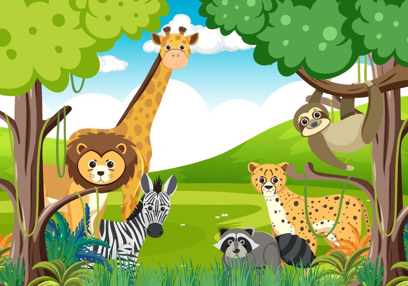 Wild animals in the forest vector