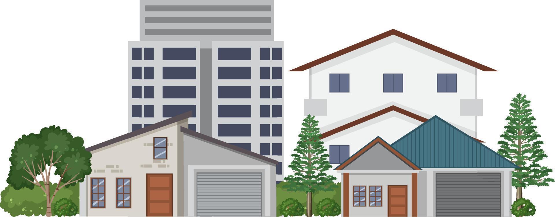 Front of urban houses isolateed vector