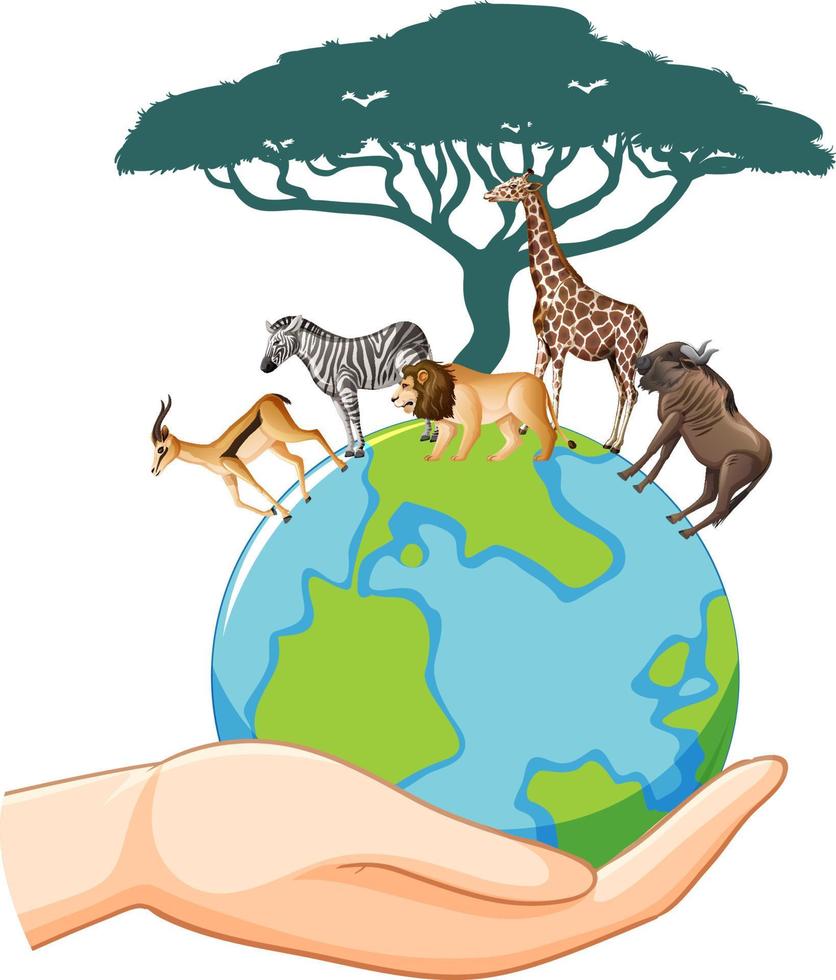 Animals on earth icon on white background vector