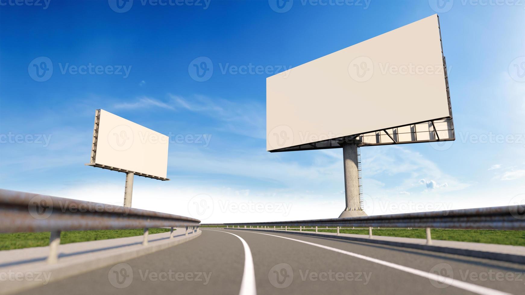 Mockup image of 3d rendering billboard beside highway. photo