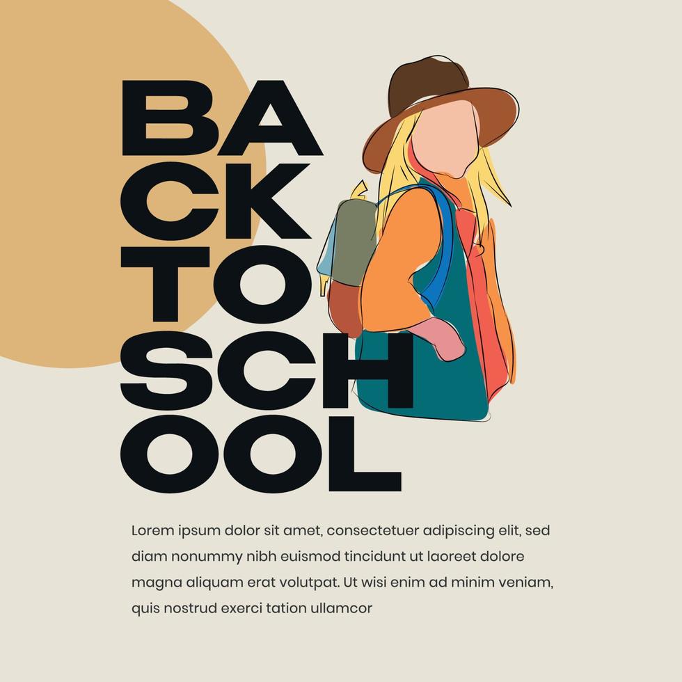 Child back to school line art illustration vector. Suitable for content social media, background, banner, and poster vector