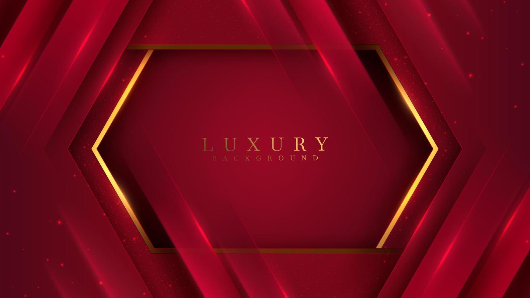 Red abstract luxury background with gold line element and glitter light effect decoration. vector