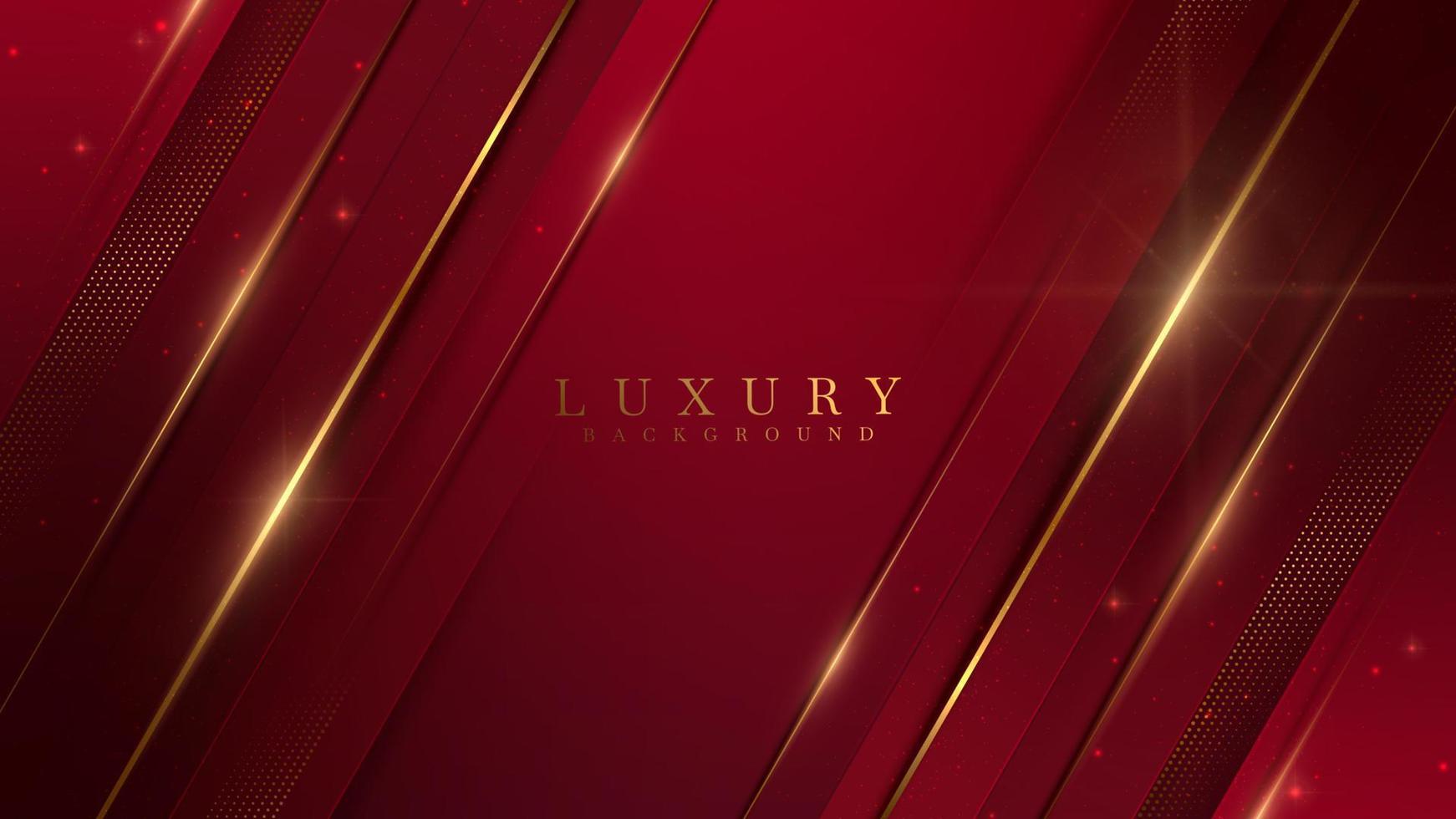 Red abstract luxury background with gold line element and glitter light effect decoration. vector
