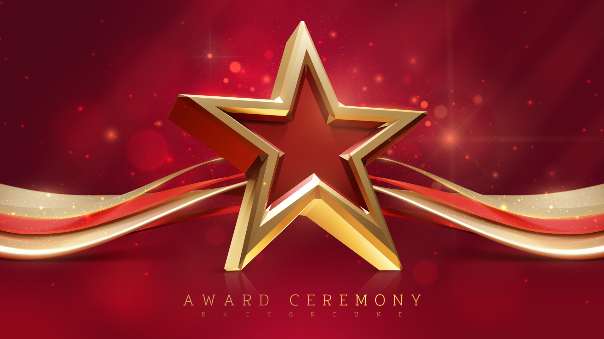 Award ceremony background with 3d star and gold ribbon decoration with