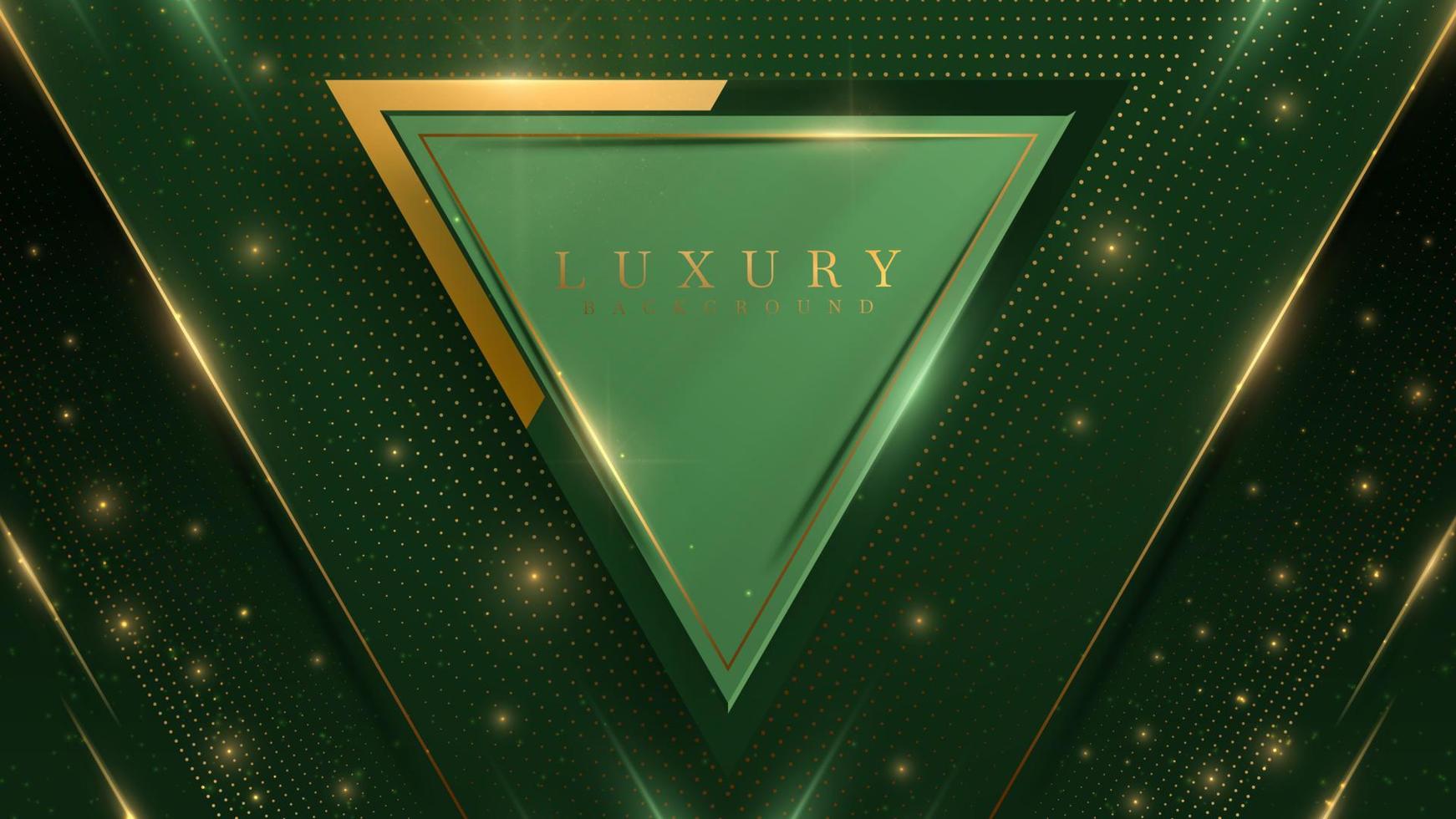 Green luxury background with golden triangle decoration with light effect elements. vector