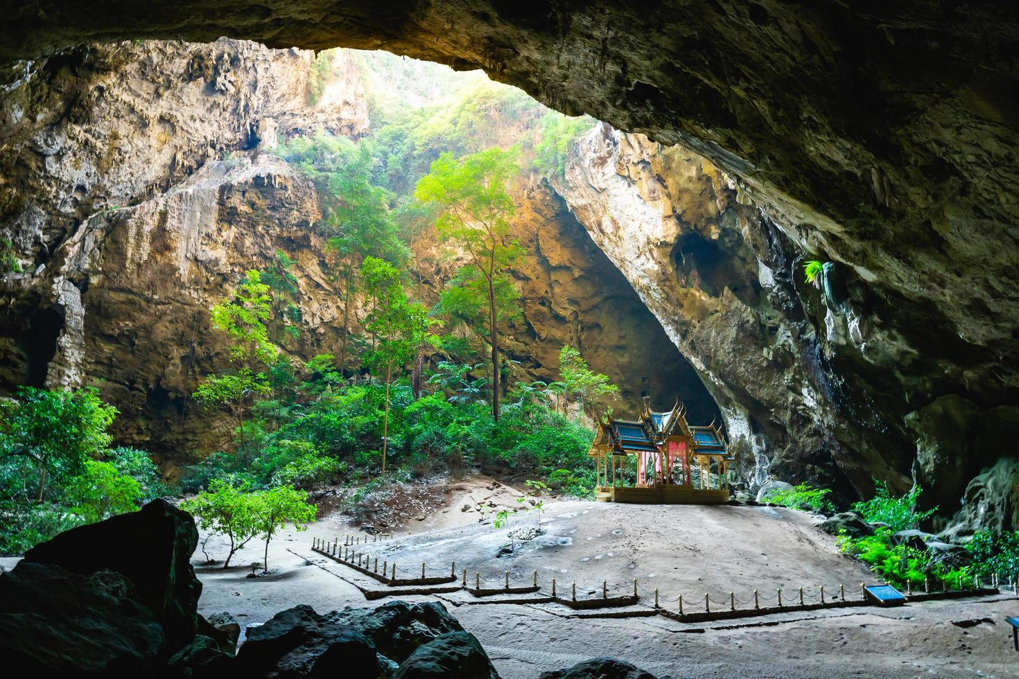 Amazing Phraya Nakhon cave in Khao Sam Roi Yot national park at Prachuap Khiri Khan Thailand is small temple in the sun rays in cave. photo