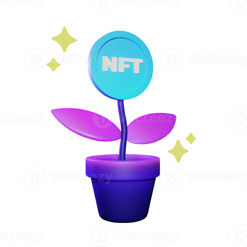 3D NFT Growth Plant PNG Illustration