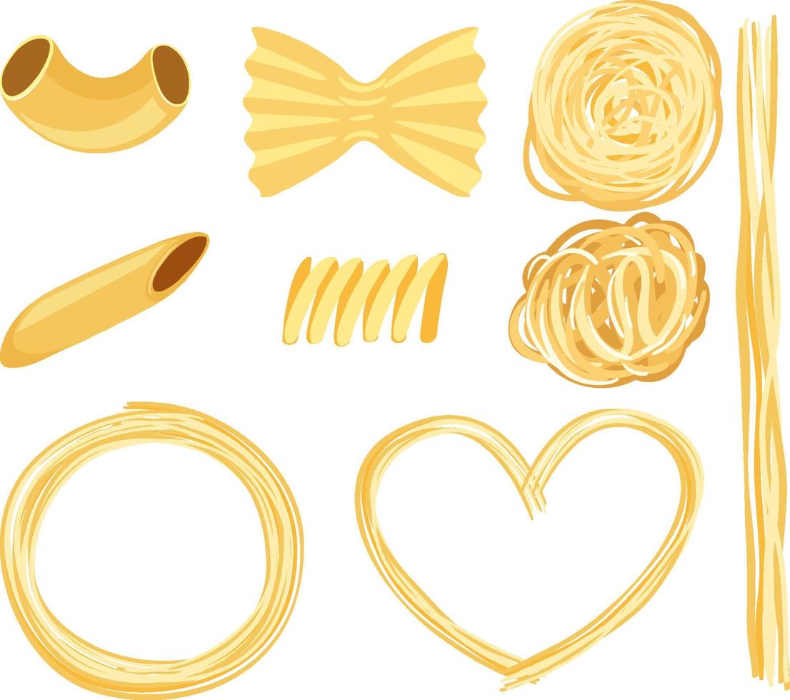 Set of different pastas isolated vector