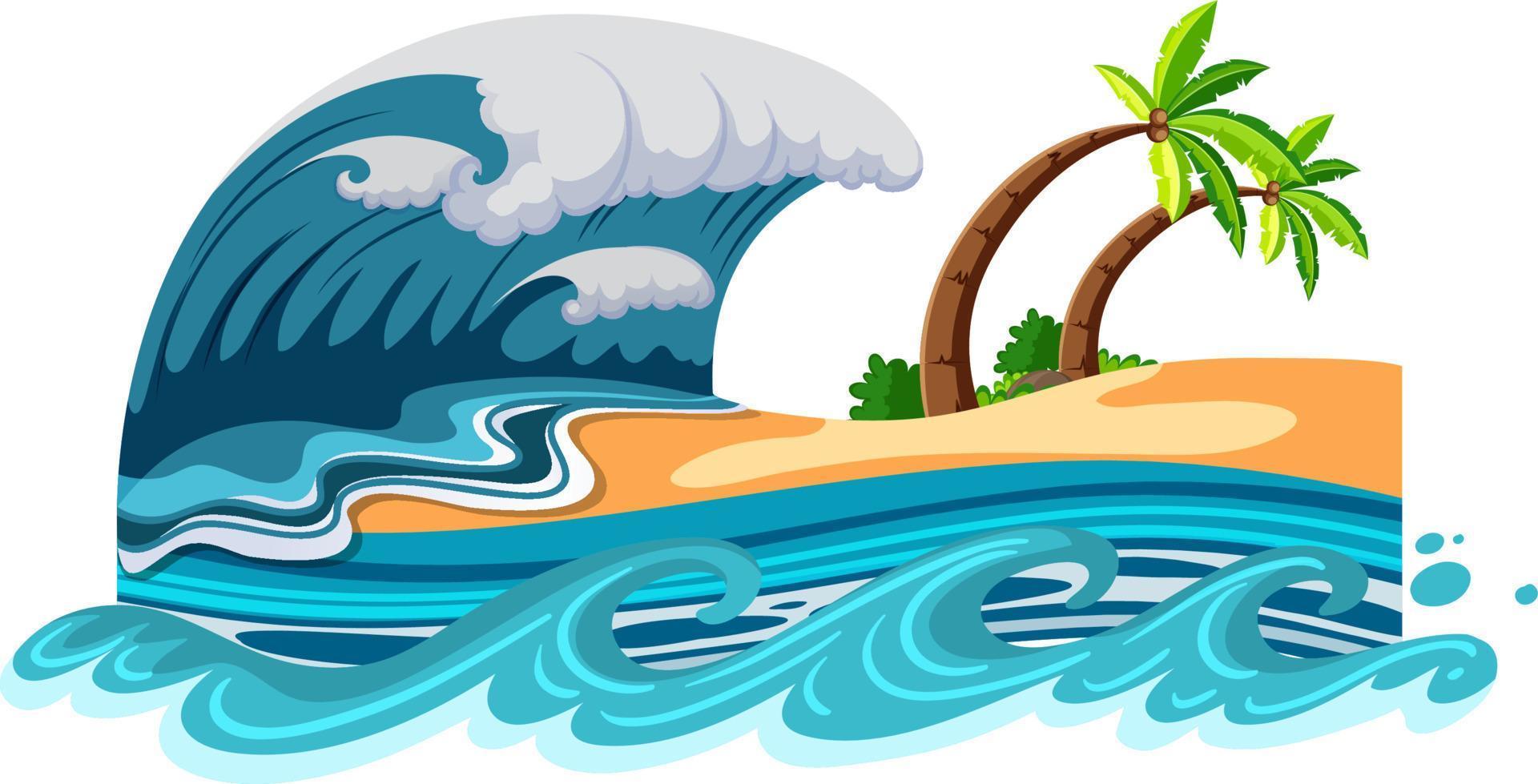 Tsunami ocean wave scene vector