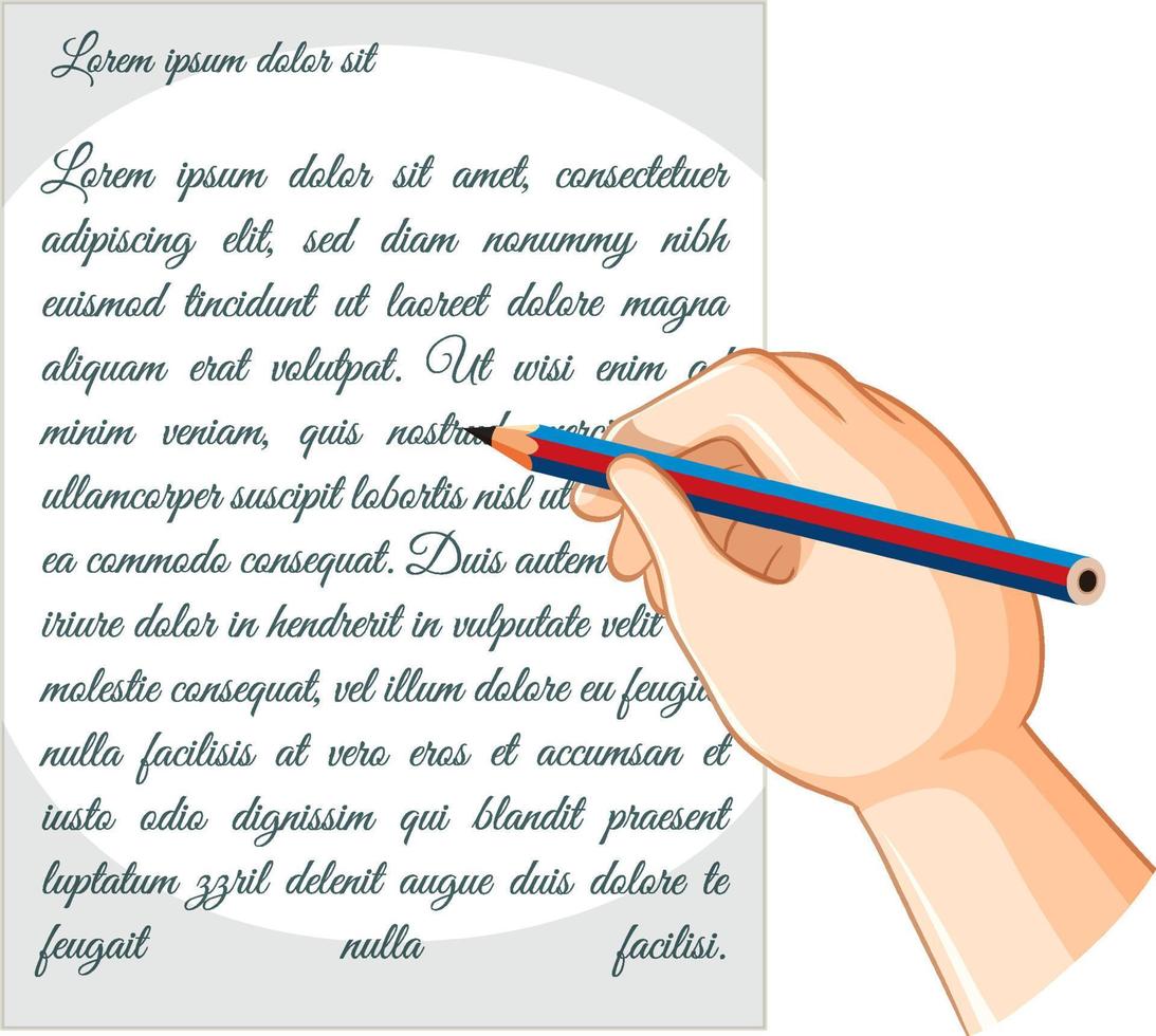 Scroll paper blank for text. Hand with an ink pen is writing on an