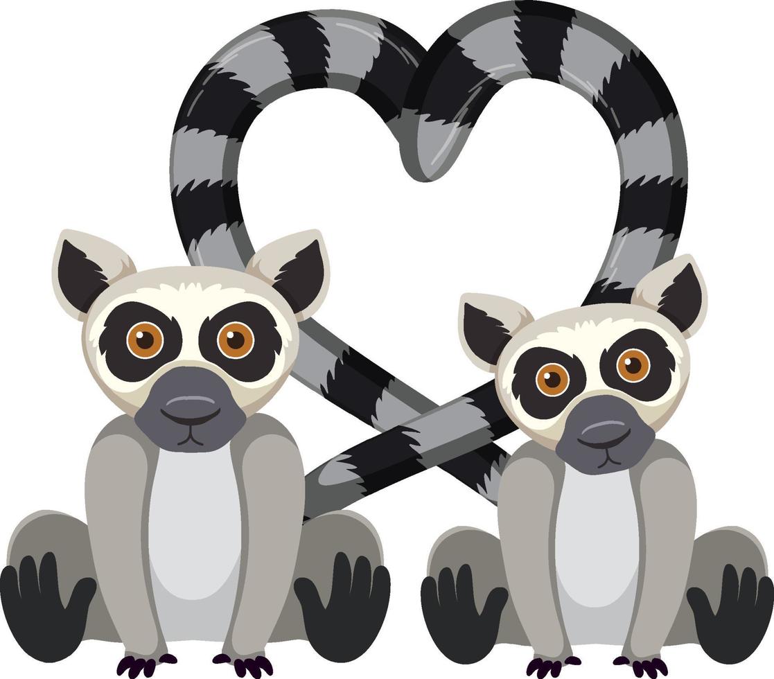 Two lemur with heart tails vector