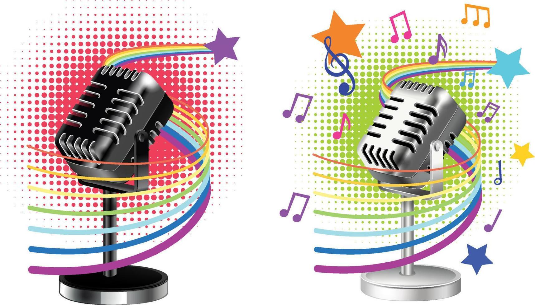 Vintage microphone with music symbols vector