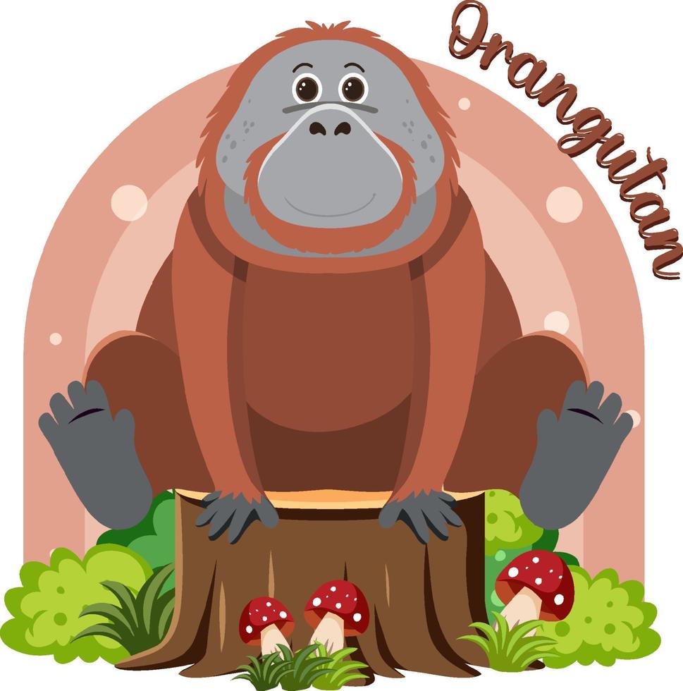 lindo orangután en estilo plano de dibujos animados vector