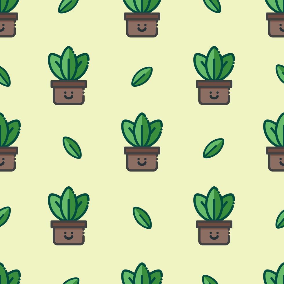 cute seamless pattern leaves on pot vector