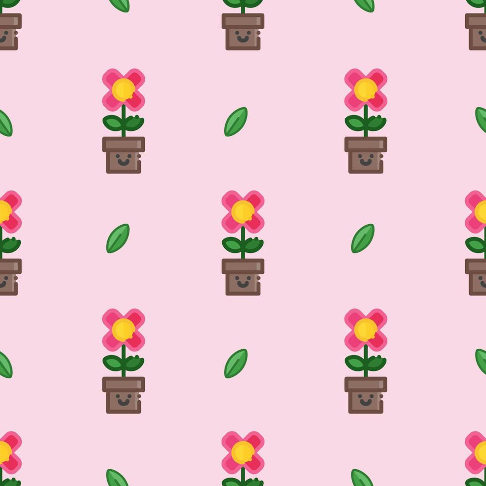cute seamless pattern pink flower on pot vector